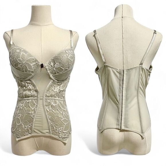 EXPOSED Dove Gray Lace Corset Top Fairy Ballet Coquette Goth Romantic Whimsigoth - Picture 11 of 13